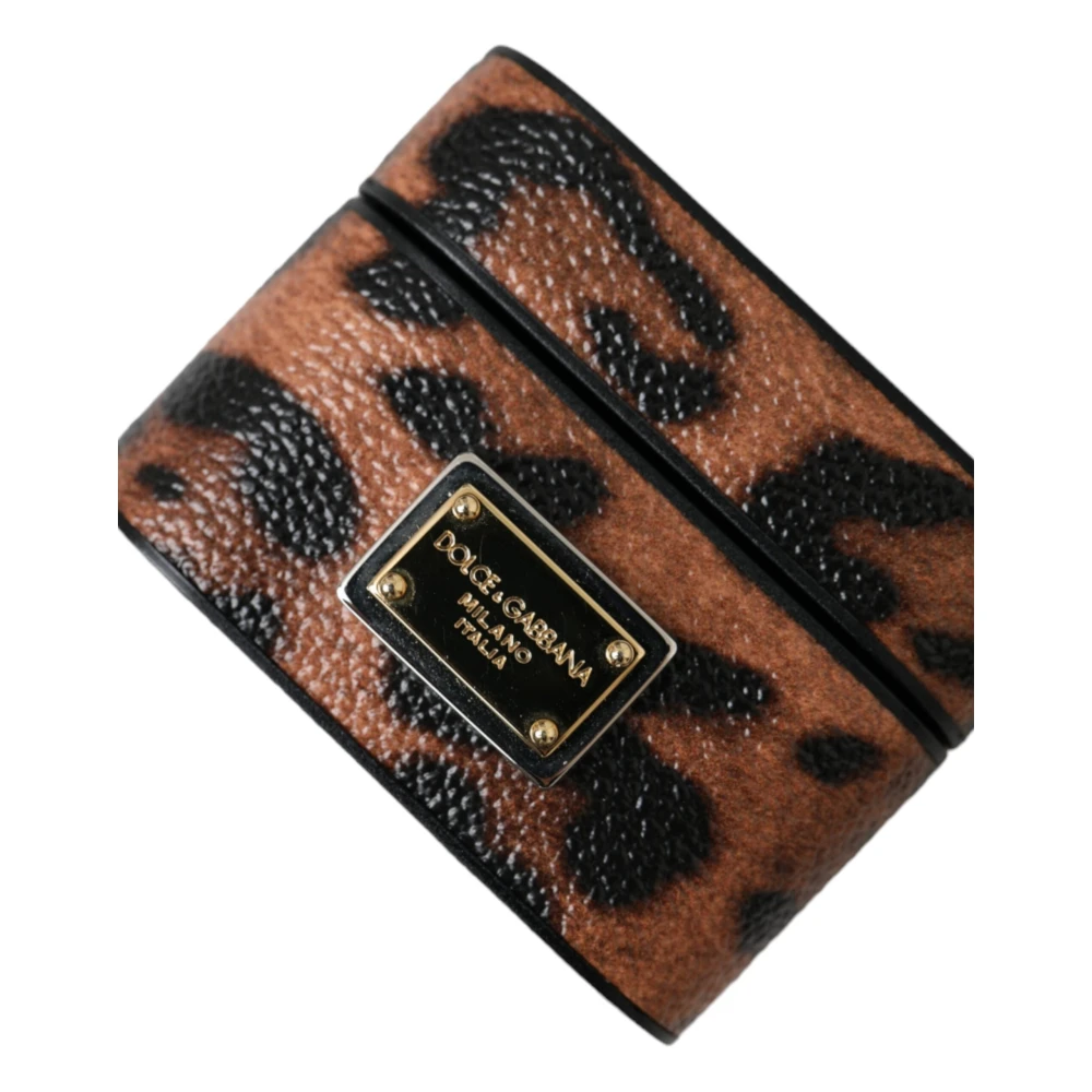 Dolce & Gabbana Luipaard Kalfsleer Logo Airpods Hoesje Brown Unisex