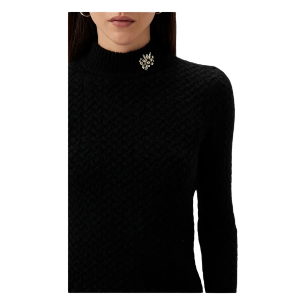 Twinset Zwart Sweater Set met Broche Black Dames