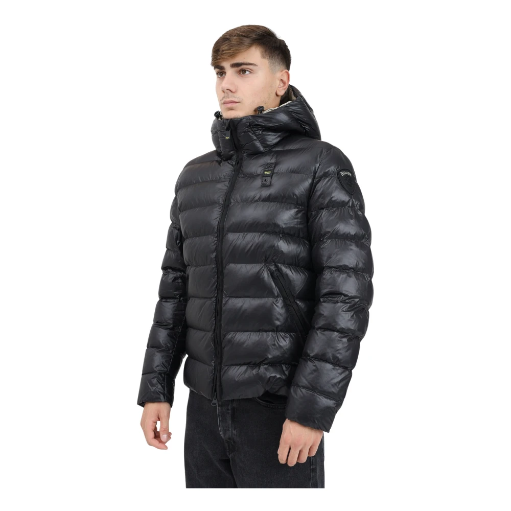 Blauer Heren gewatteerde jas met ruitpatroon Black Heren