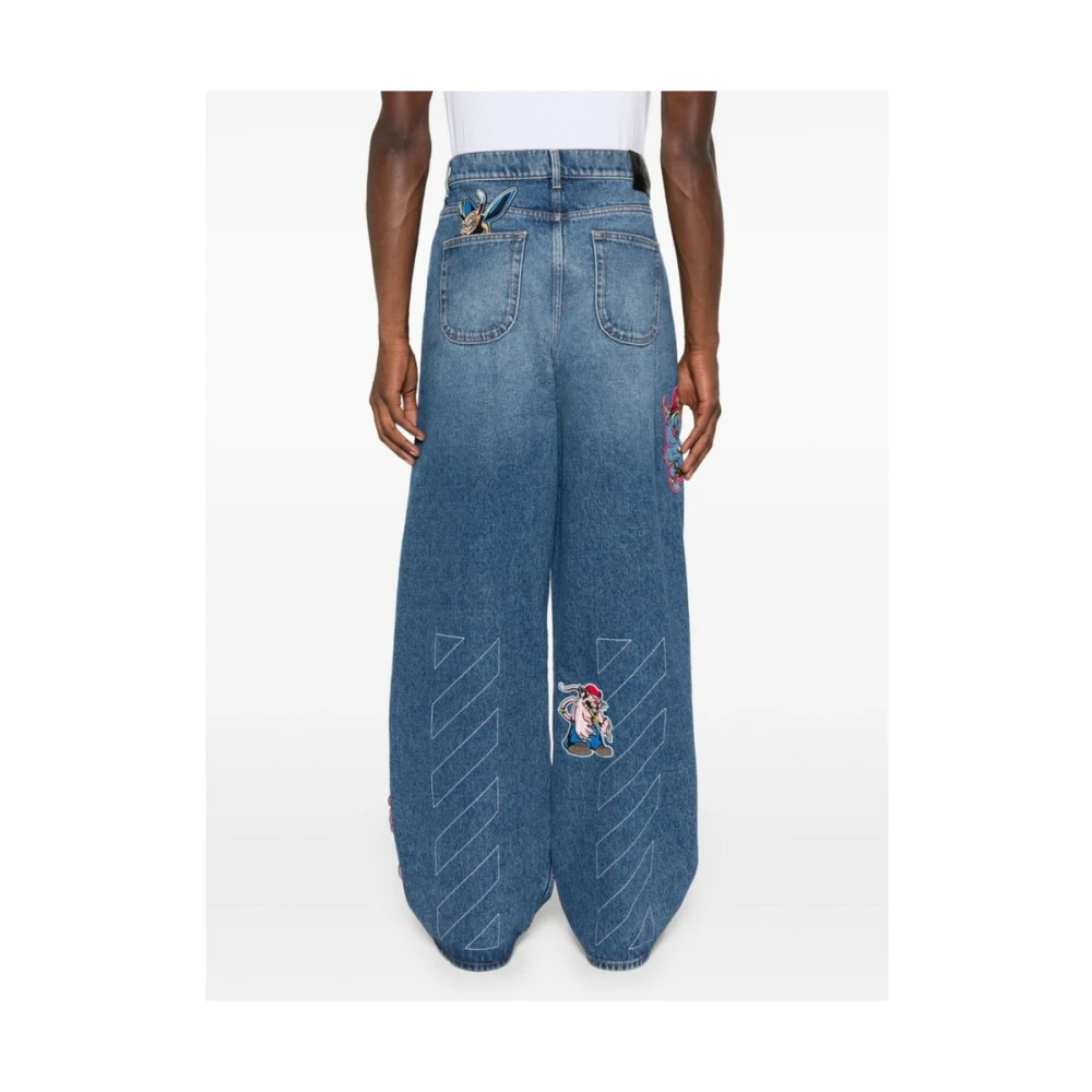 Off White Indigo Blauwe Denim Geborduurde Jeans Blue Heren