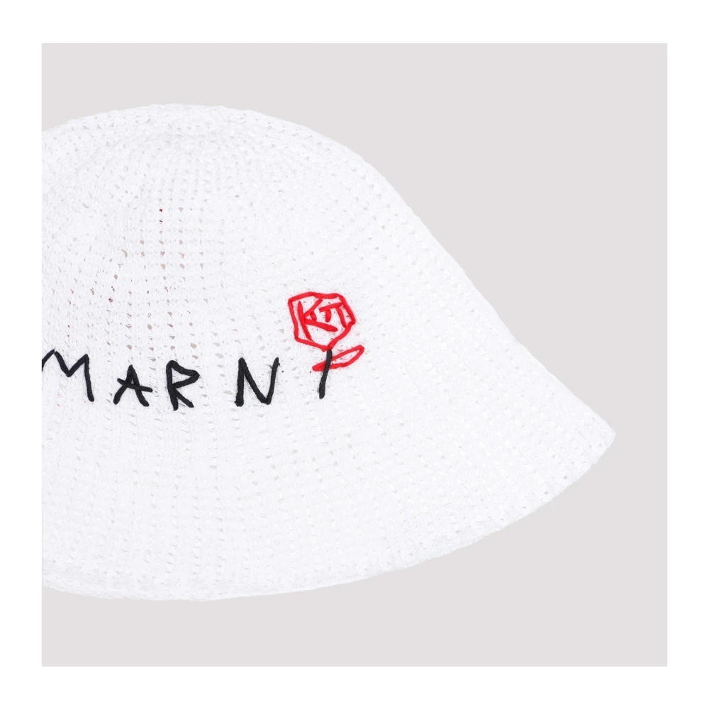 Marni Gehaakte Bucket Hat in Lily White Dames