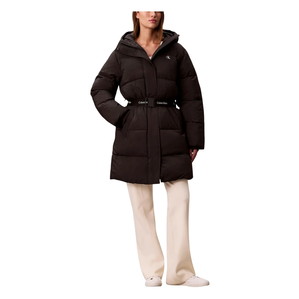 Calvin Klein Jeans Women's Black Belted Midweight Lon - Parkas - Xl - Coats