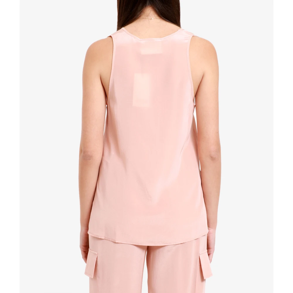 Erika Cavallini Poederroze Zijden Top V-Hals Pink Dames