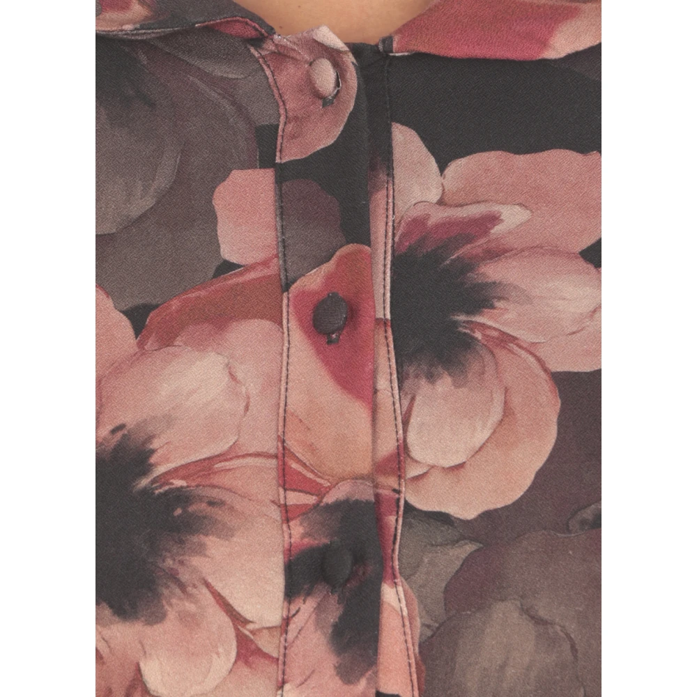 Mar De Margaritas Bloemenprint iscose Jurk met Kraag en Knopen Black Dames