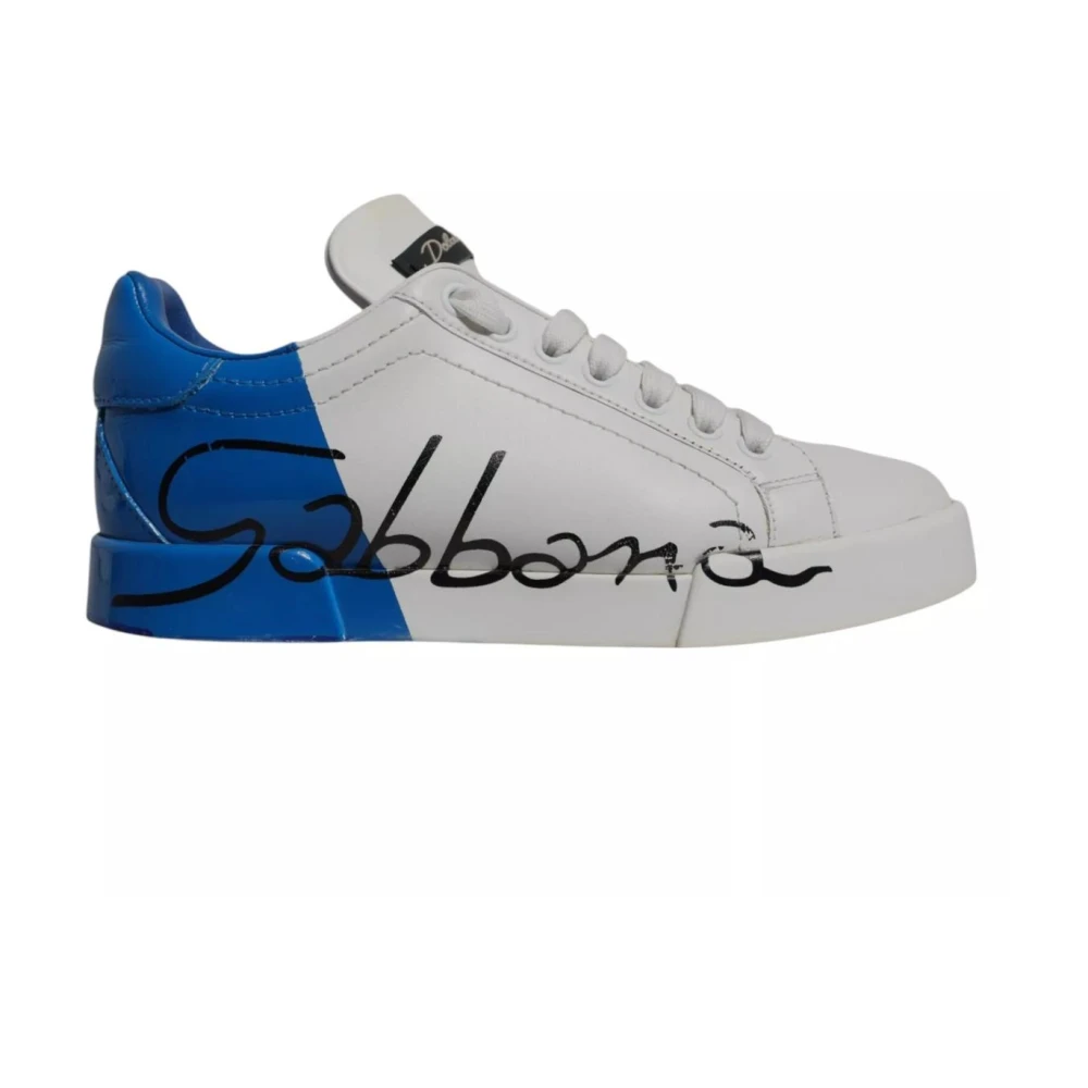 Dolce & Gabbana Women's White/Blue Leather Sneakers Casual