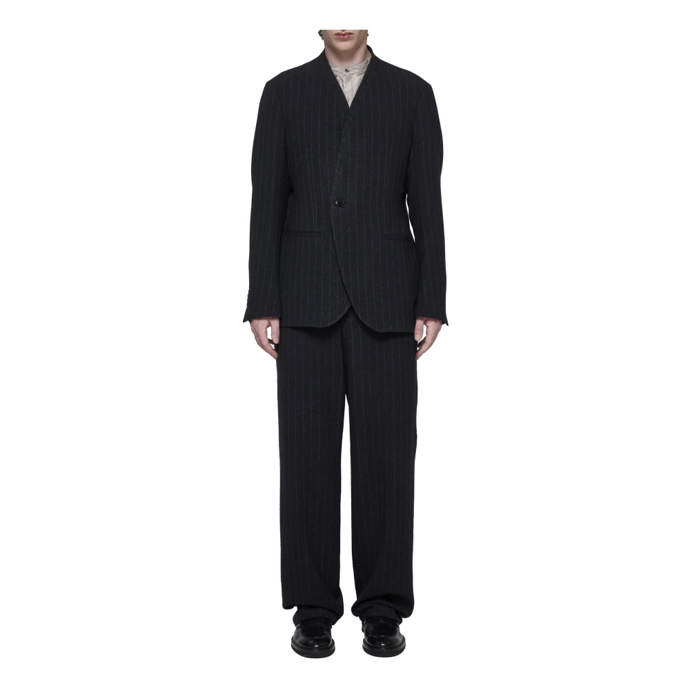 Giorgio Armani Zwart Gestreept Wollen Pak Black Heren
