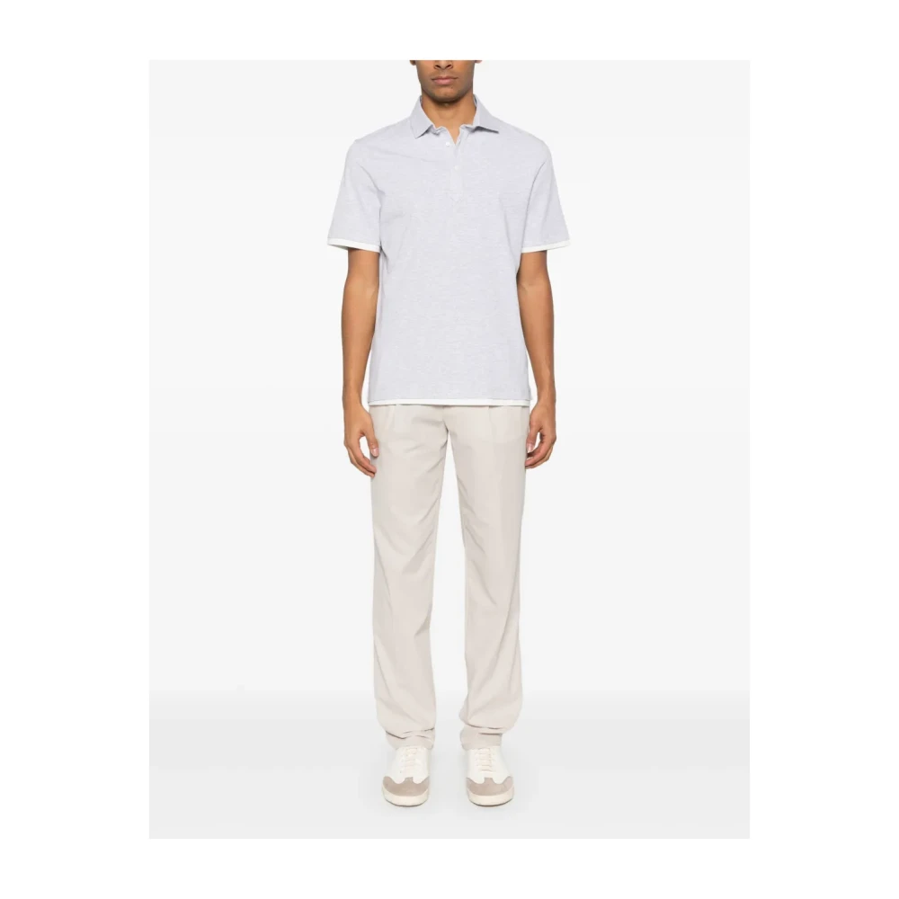 BRUNELLO CUCINELLI Lichtgrijze Gelaagde Korte Mouw Polo Gray Heren