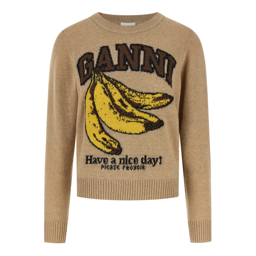 Ganni Women's Beige Banana Graphic Sweater