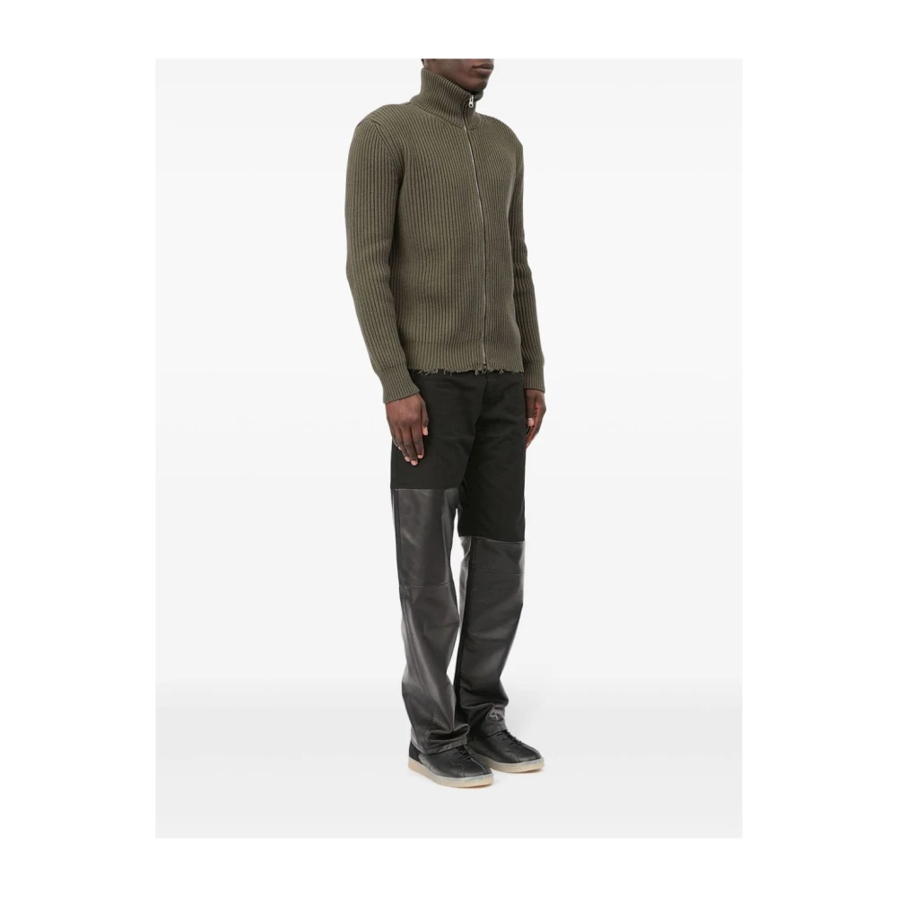 MM6 Maison Margiela Groene Geribde Katoenen Cardigan met Rits Green Heren
