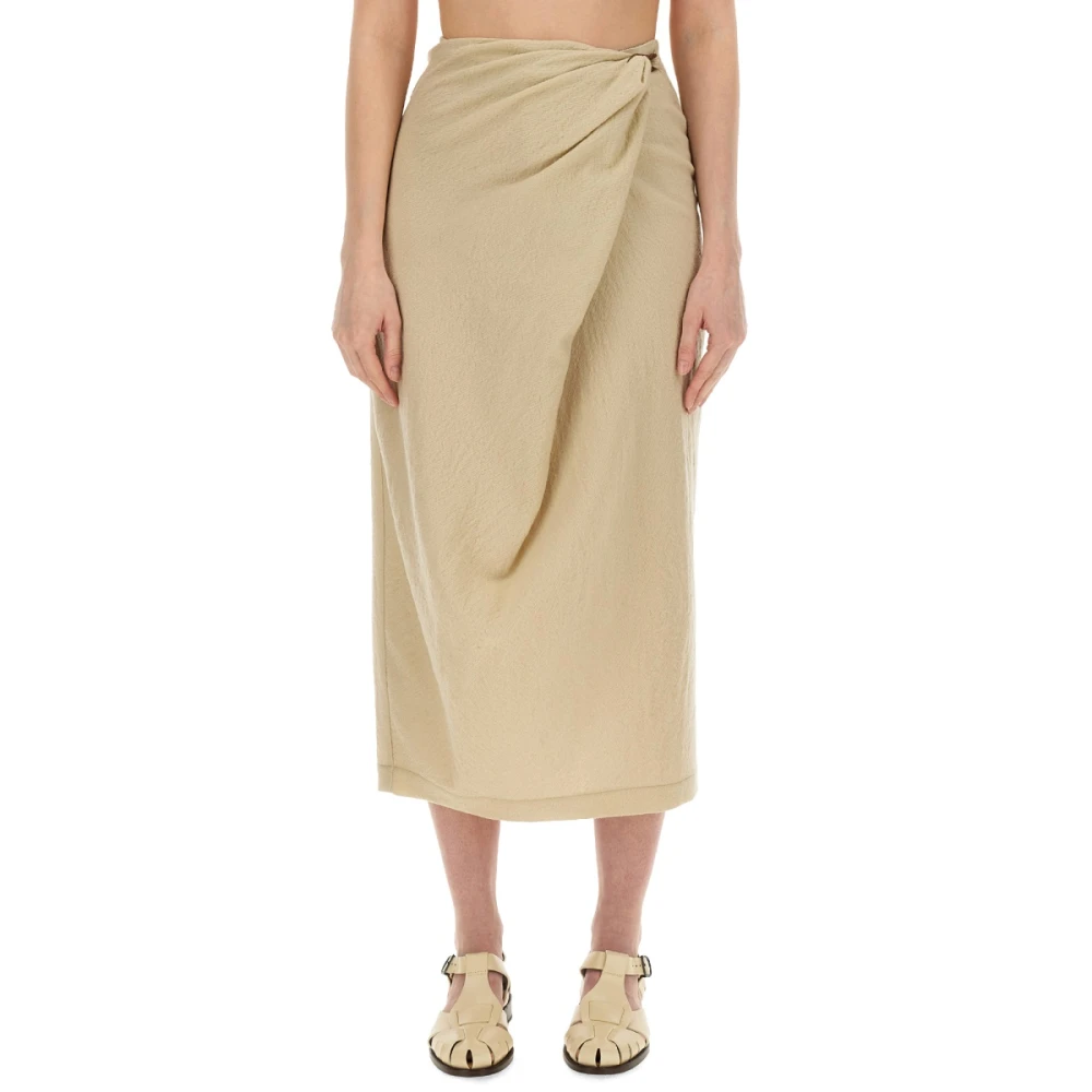 Alysi Wollen Midi Rok met Haak Beige Dames