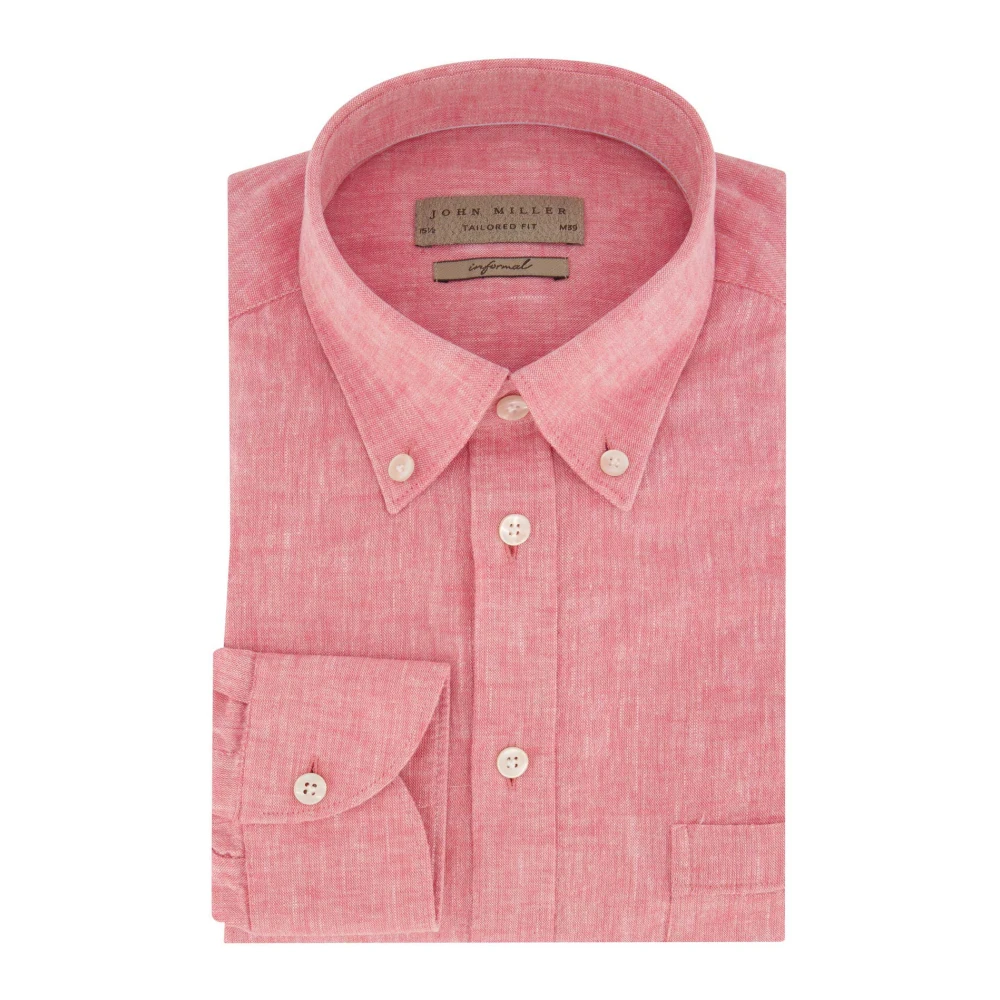 John Miller business overhemd slim fit roze effen linnen
