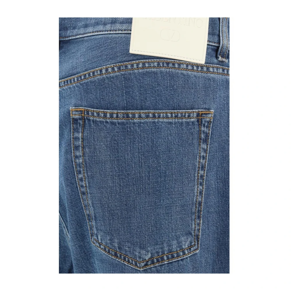 Valentino Rechte katoenen jeans met leren patch Blue Heren