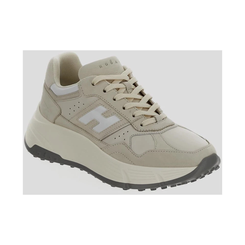 Hogan Leren Vetersneaker Beige Dames