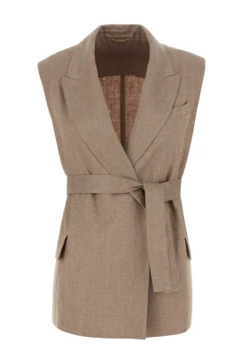 Sparkling Linen Twill Belted Vest
