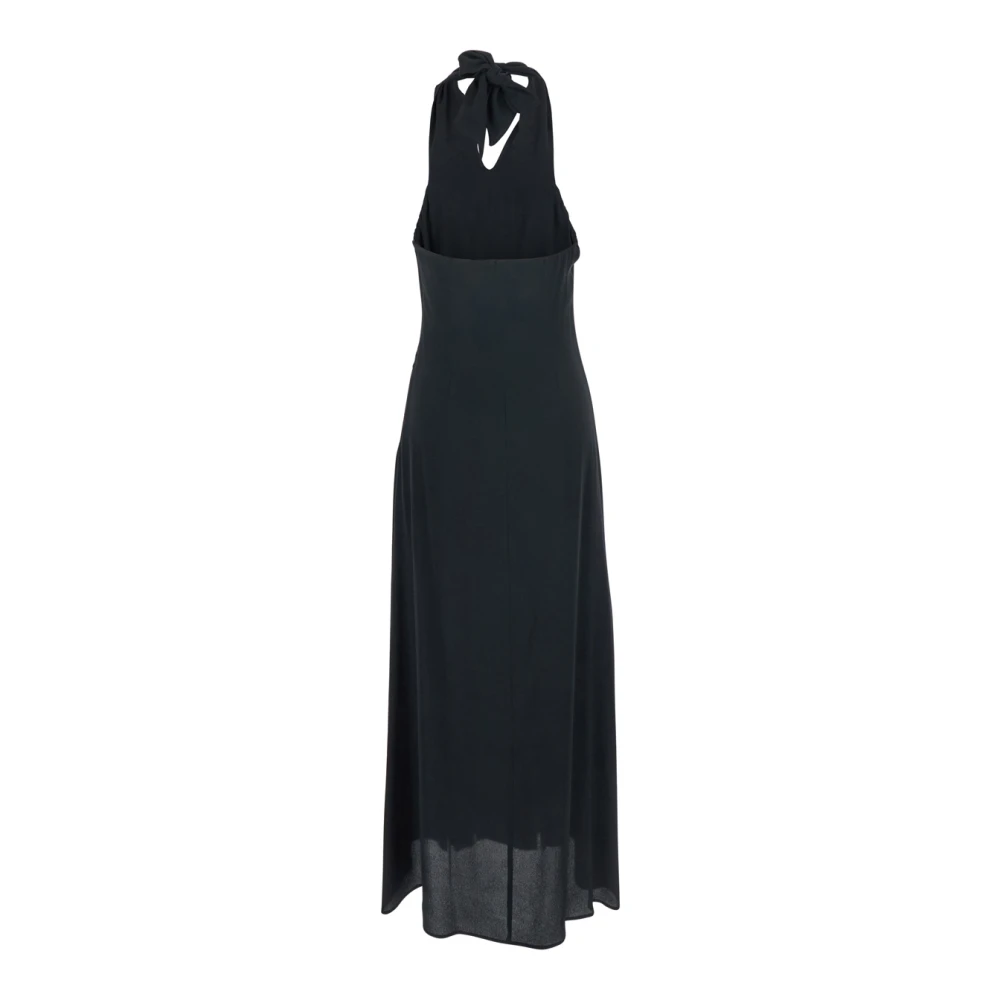 Federica Tosi Zwarte V-Hals Lange Jurk Knoopsluiting Black Dames