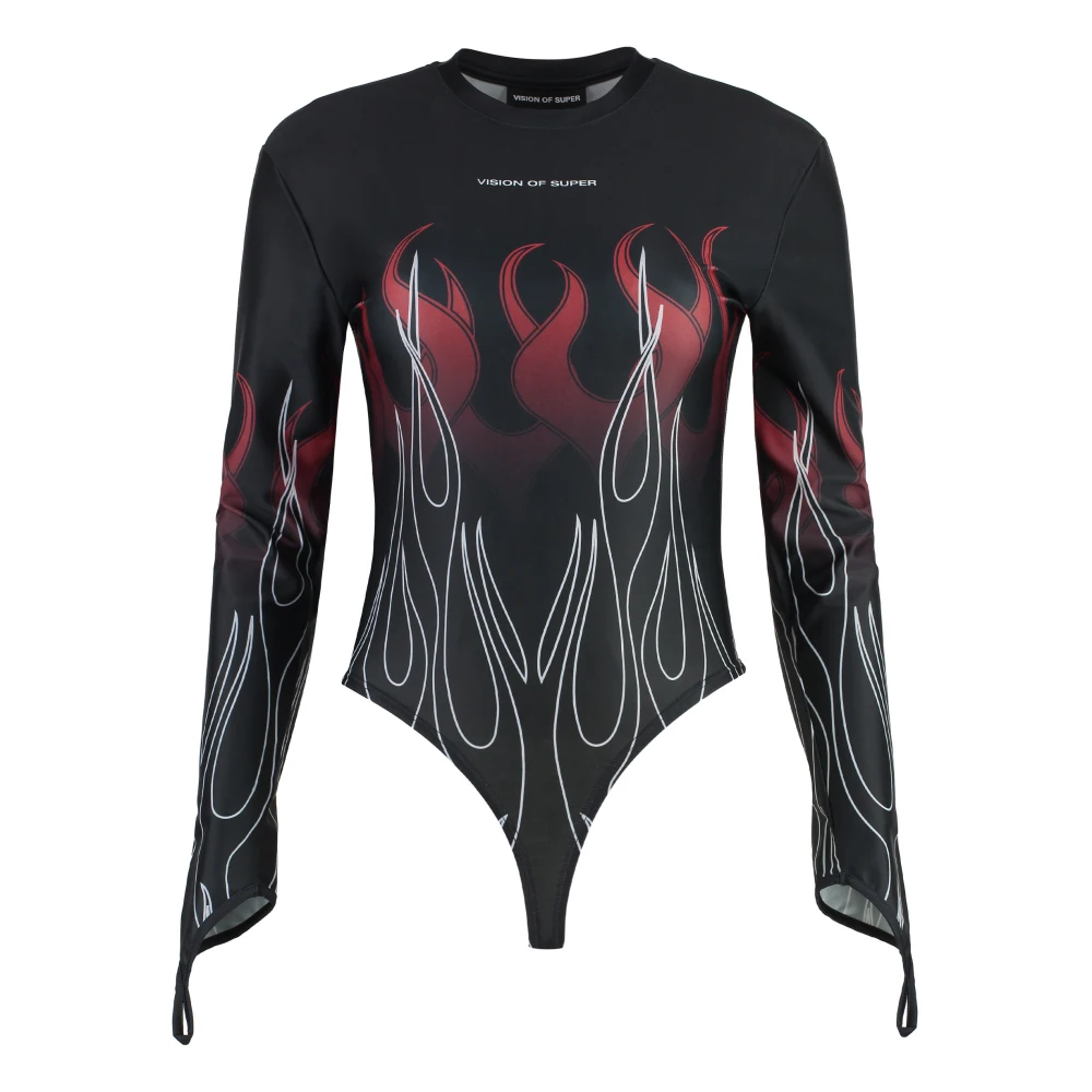Vision OF Super Flames Print Lange Mouw Bodysuit Multicolor Dames