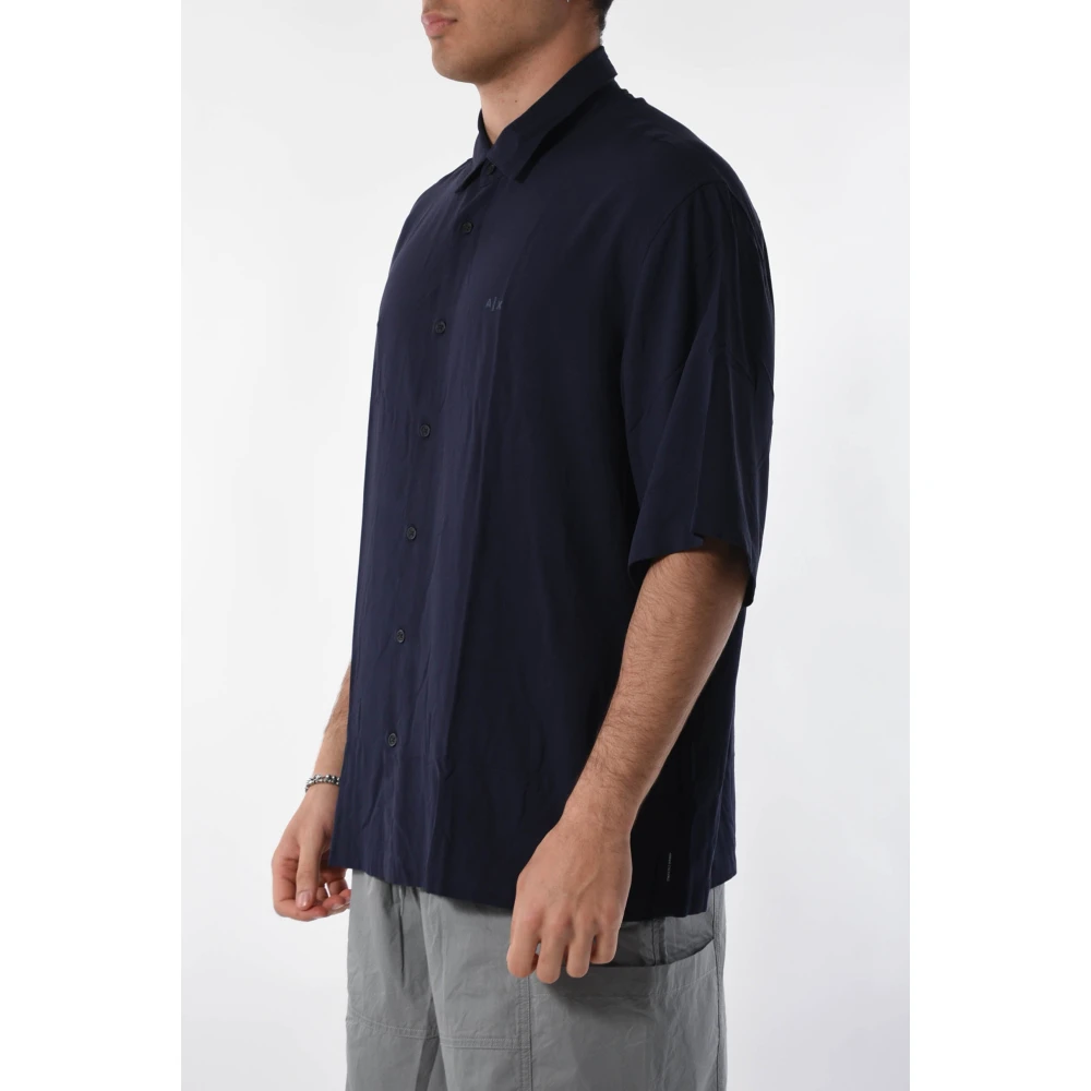 Armani Exchange Viscose Overhemd met Knopen Blue Heren