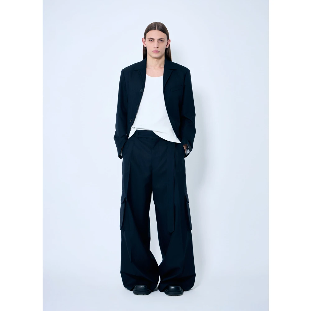 Dries Van Noten Pinstripe Hoge Taille Broek met Zakken Blue Heren