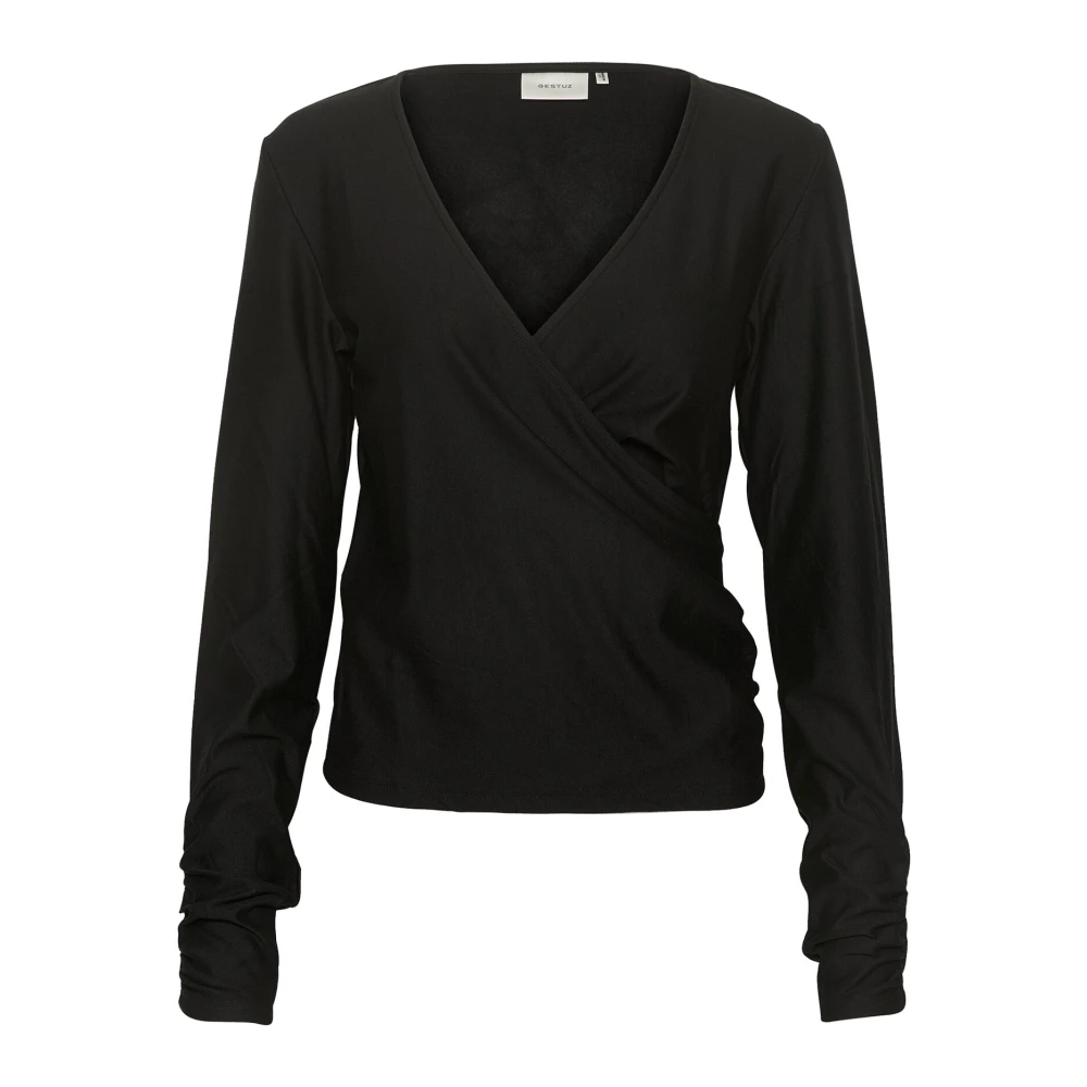 Gestuz Wrap Top Blouse met Gedrapeerde Details Black Dames