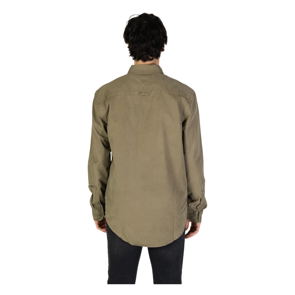 Tommy Jeans Groene Effen Katoenen Overhemd Lente Zomer Green Heren