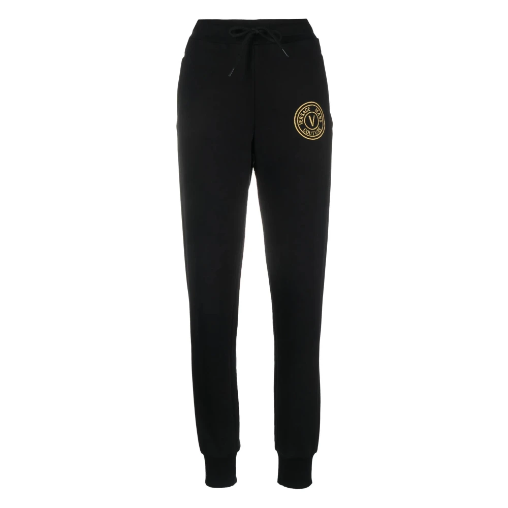 Versace Jeans Couture Zwarte Katoenen Tapered Track Broek Black Dames