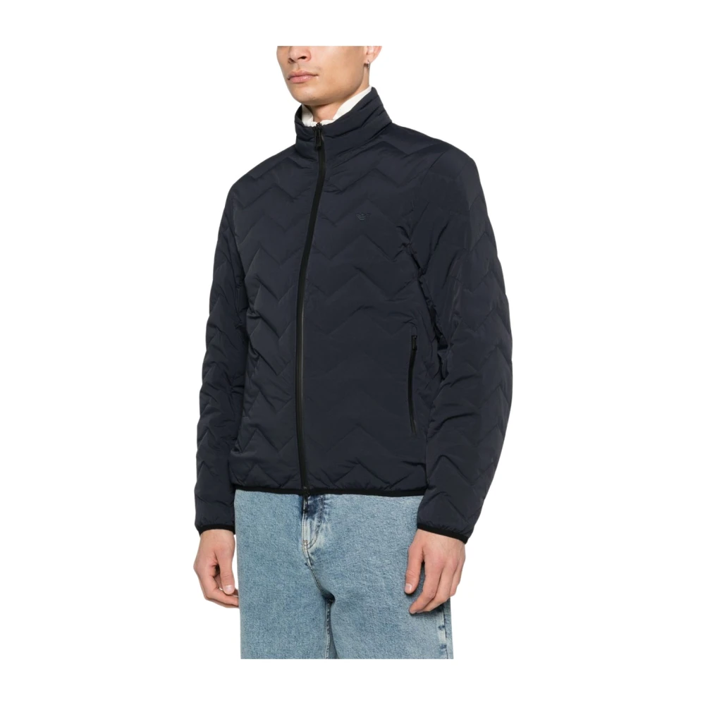 Emporio Armani Blue Water-Repellent Chevron Quilted Nylon-Spandex Down Jacket - Male - Down Jackets - 3XL - Jackets