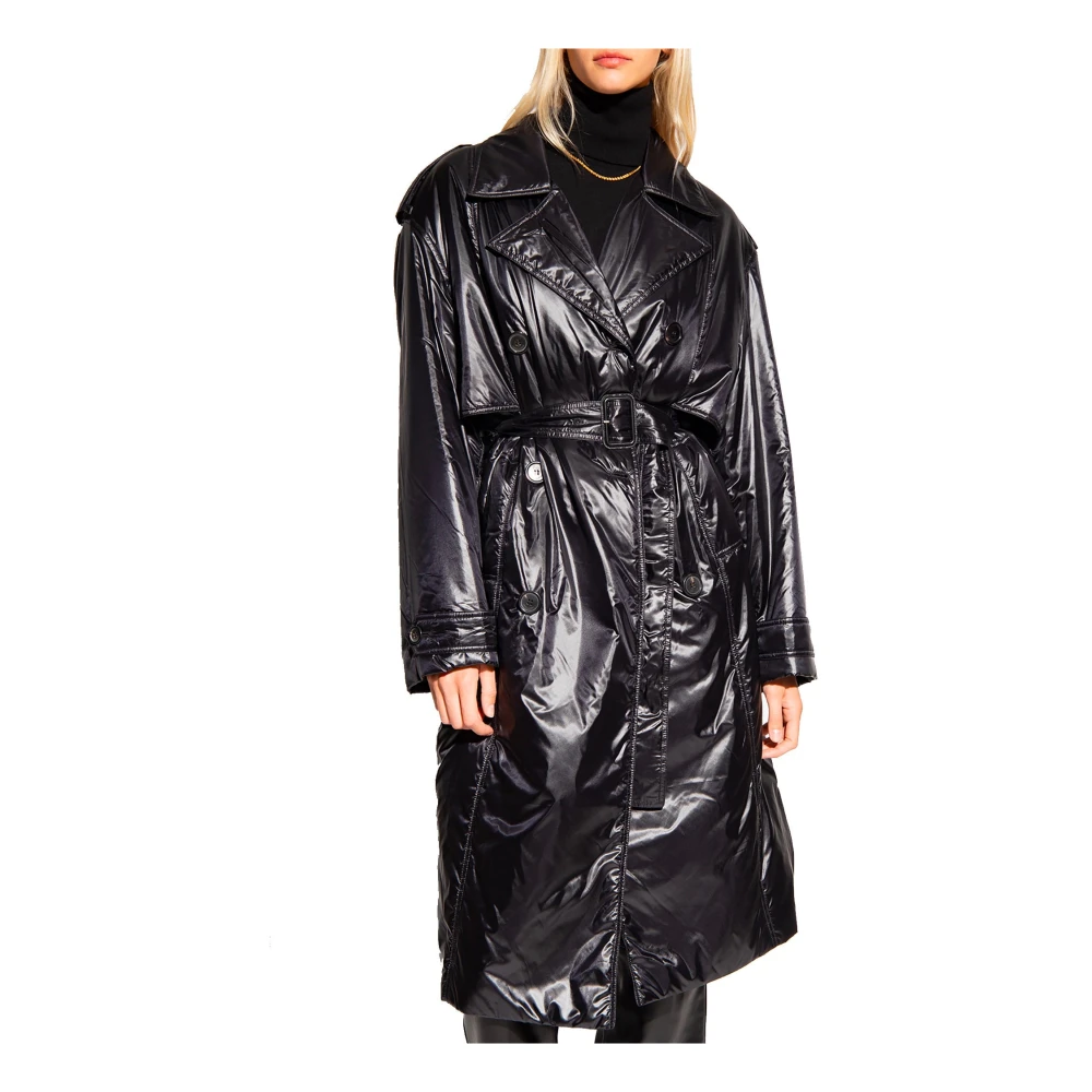 Saint Laurent Lichtgewicht Gewatteerde Jas met Ceintuur Black Dames