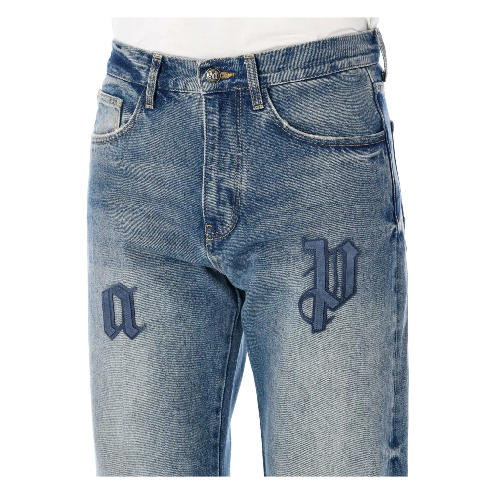 Palm Angels Logo Patch Straight Jeans Pakket Blue Heren