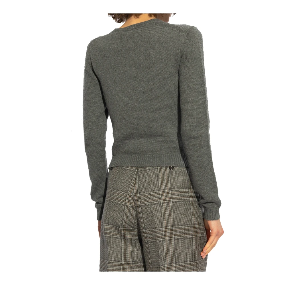 Gucci Basiswol Kasjmier Trui Wit Logo Gray Dames