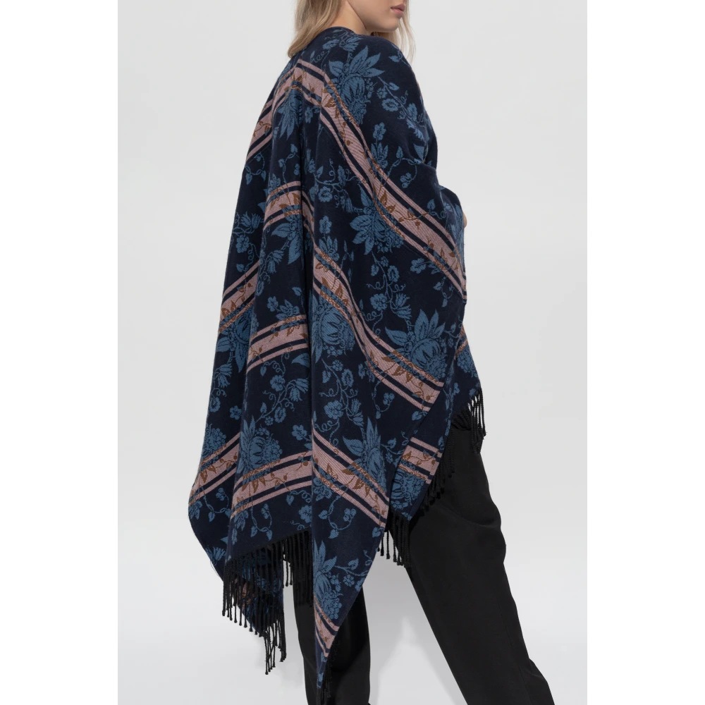ETRO Wollen poncho met bloemmotief Blue Dames