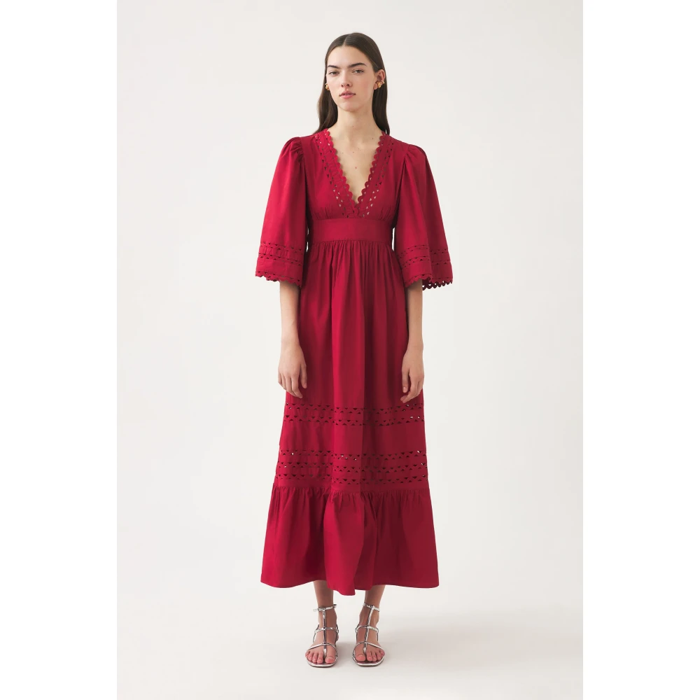 Antik batik Katoenen poplin openwork maxi-jurk Red Dames