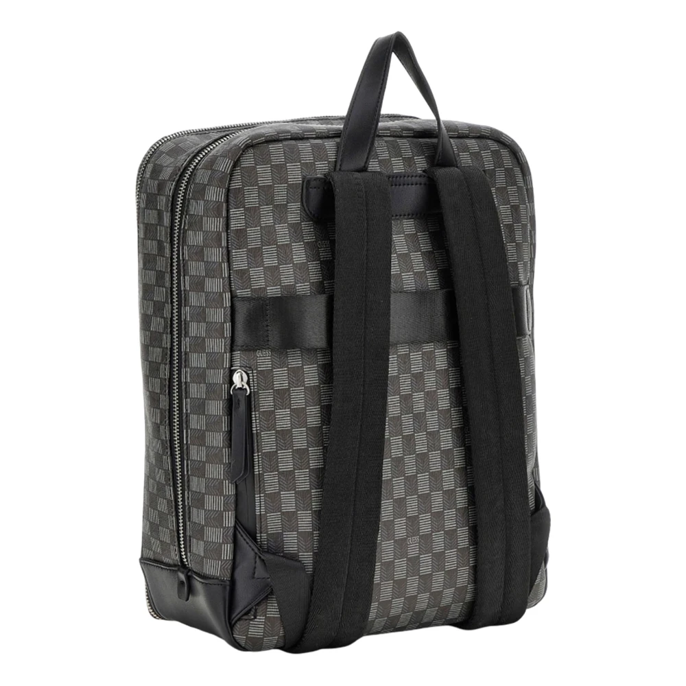 Guess Rugzak met geometrische print en zilveren hardware Black Heren