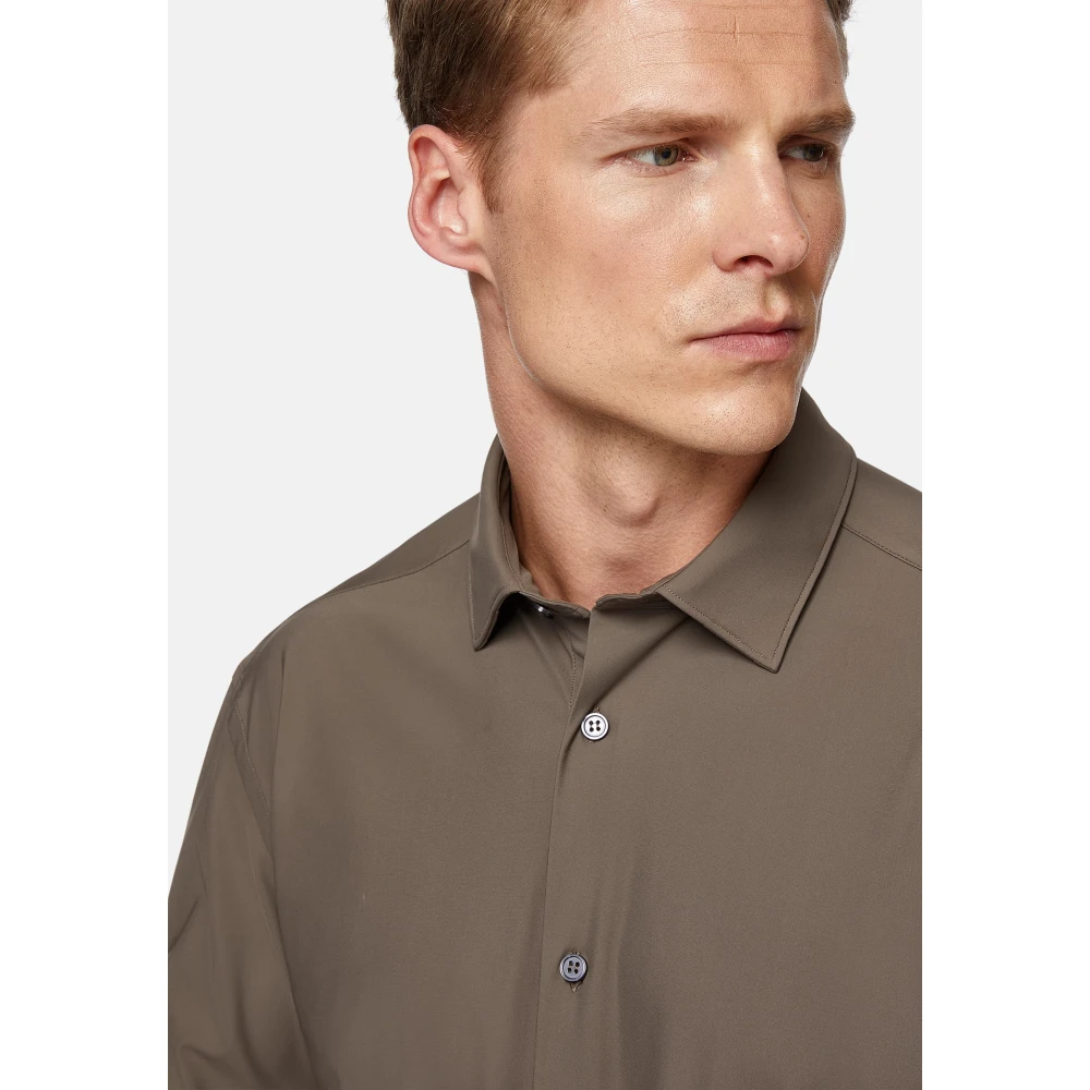 Boggi Milano Slim Fit Stretch Nylon Shirt Brown Heren