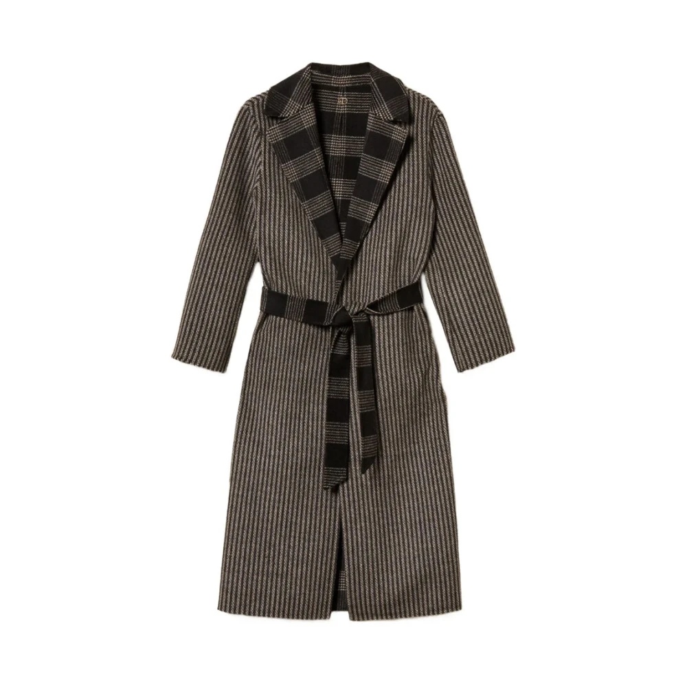 Twinset Brown Double Wool Cloth Reversible Coat - Female - Belted Coats - L - Coats