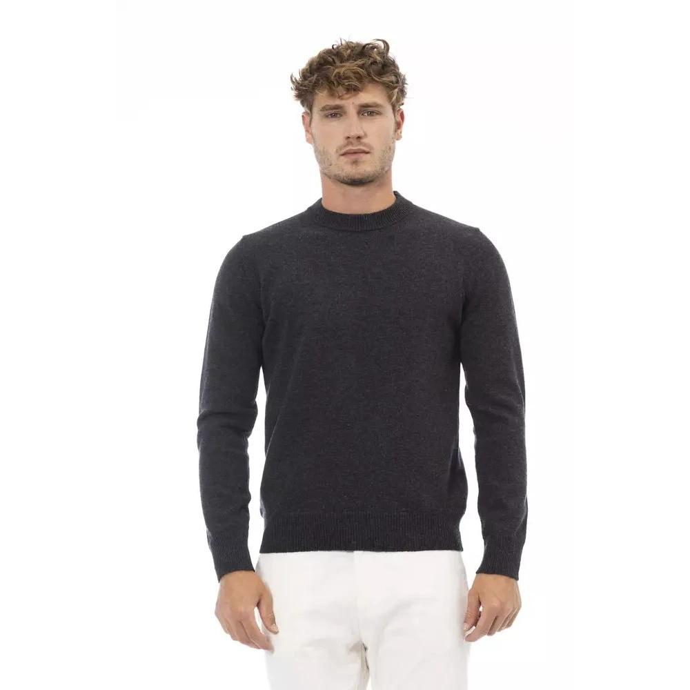Alpha Studio Klassieke Zwarte Wol Crewneck Sweater Black Heren
