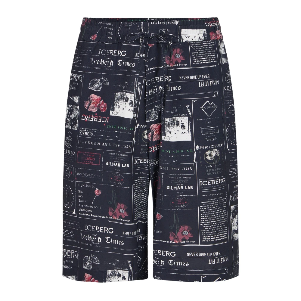 Iceberg Ecovero Viscose Relaxed Fit Bermuda Shorts met Allover Multi-Logo Print Multicolor Heren
