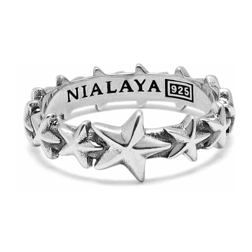 Nialaya Men's Silver Sterling Star Band Ring