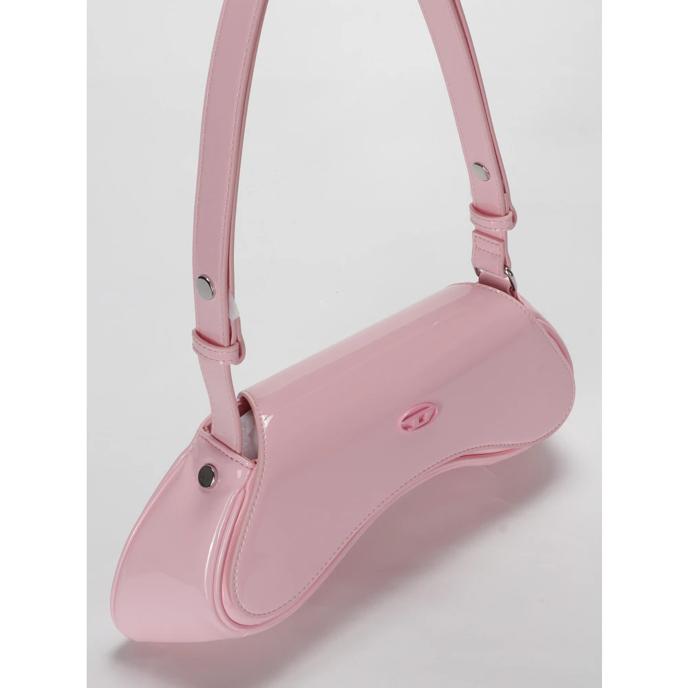 Diesel Logo Patentleren Schoudertas Knoopsluiting Pink Dames