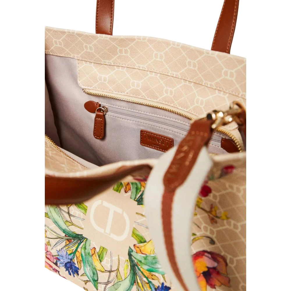 Twinset Bloemen shopper tas met schouderband Beige Dames