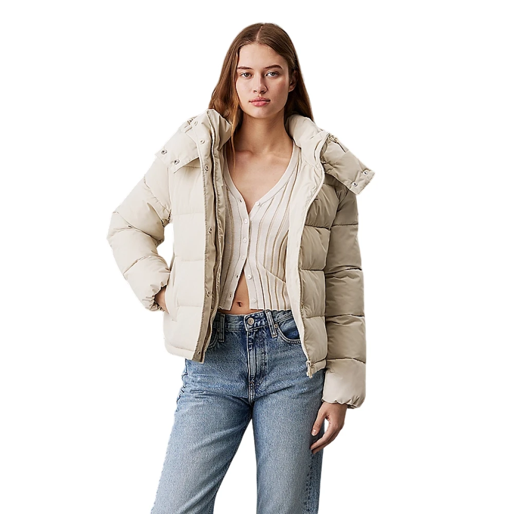 CALVIN KLEIN Dames Jassen Matte Monologo Nd Short Puffer Beige