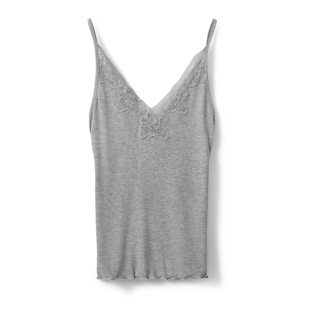 Sofie Schnoor Gray Grey Mel Top With Lace Details - Female - Sleeveless Tops - Xs - Tops
