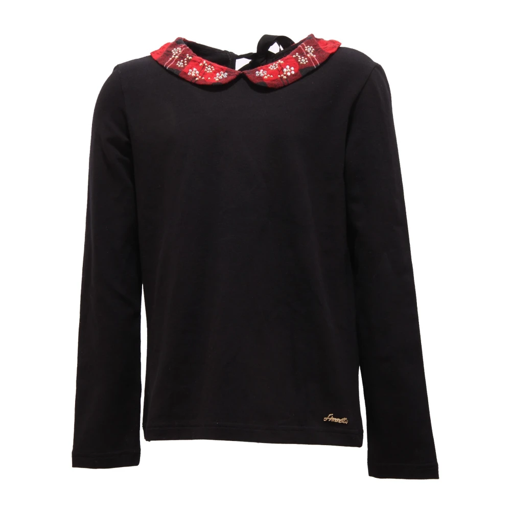 Simonetta Girls Black Maglia Colletto Con Borchiette E Strass - Kids Short Sleeve T-Shirts - 8 Y - Kids