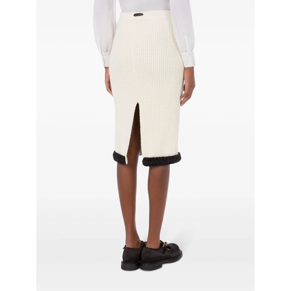 Moschino Wafel Gebreide Wollen Rok White Dames