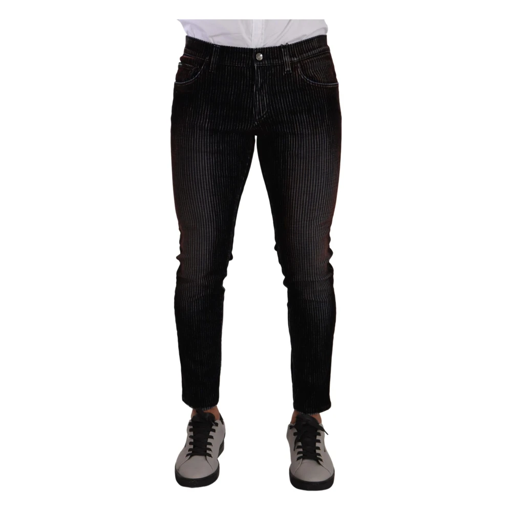 Dolce & Gabbana Elegant Gestreepte Zwarte Slim Fit Denim Black Heren