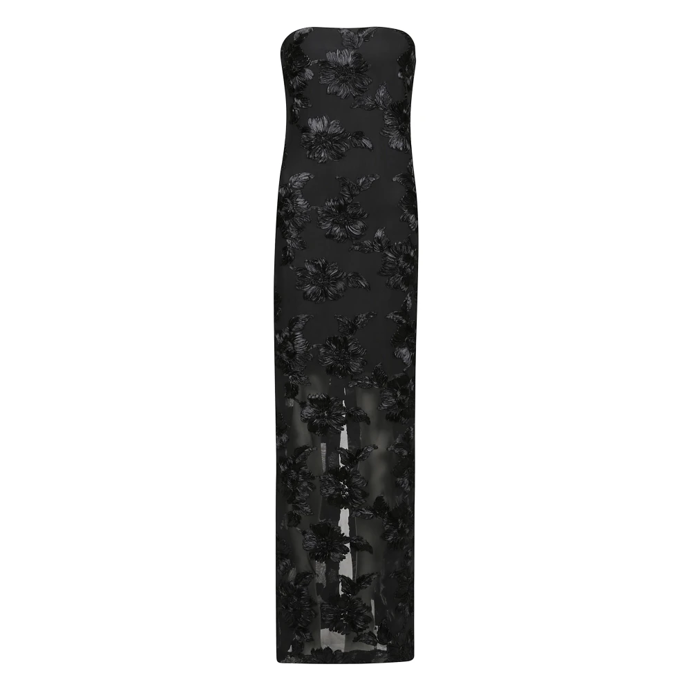 Rotate Birger Christensen Bloemen geborduurde lange mesh jurk Black Dames
