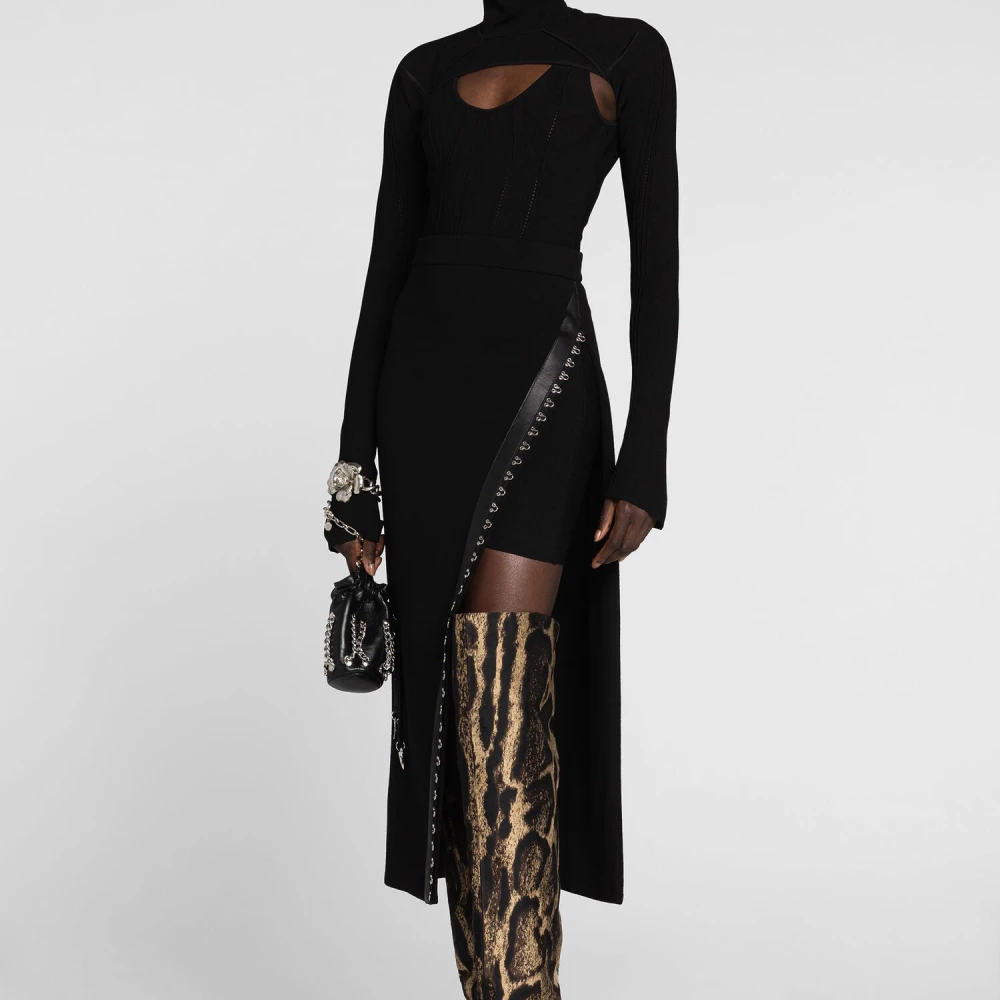 Roberto Cavalli Hooggetailleerde Leren Rok Black Dames