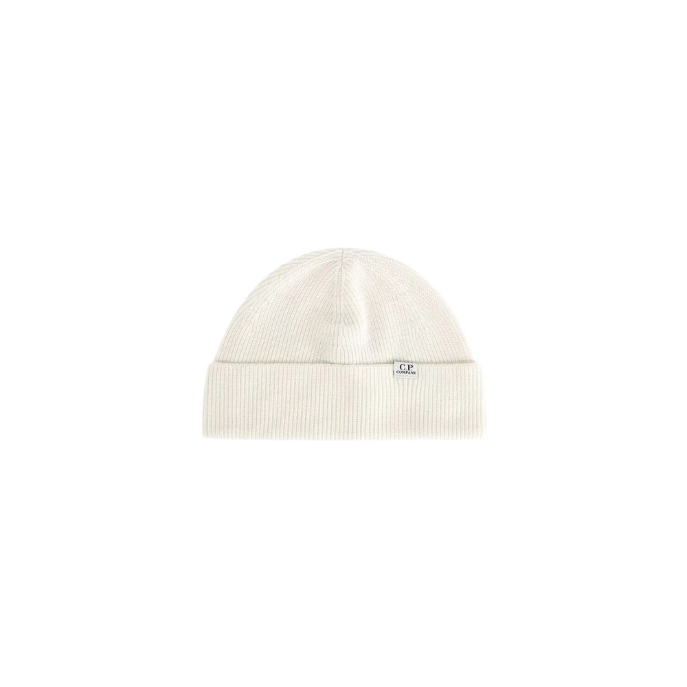 C.p. Company Unisex Beige Ribbed Re-Wool Short Beanie