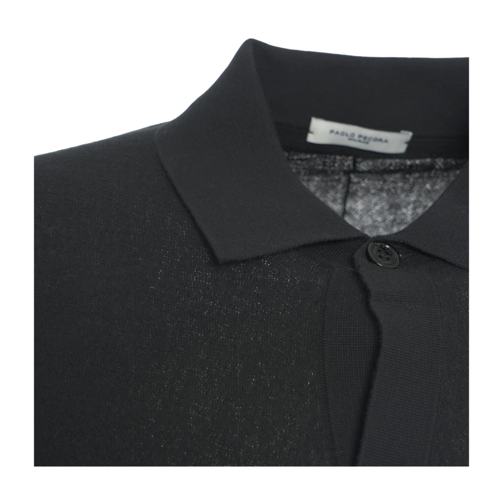 Paolo Pecora Zwarte Gebreide Shirt Stijlvolle Knoopsluiting Black Heren