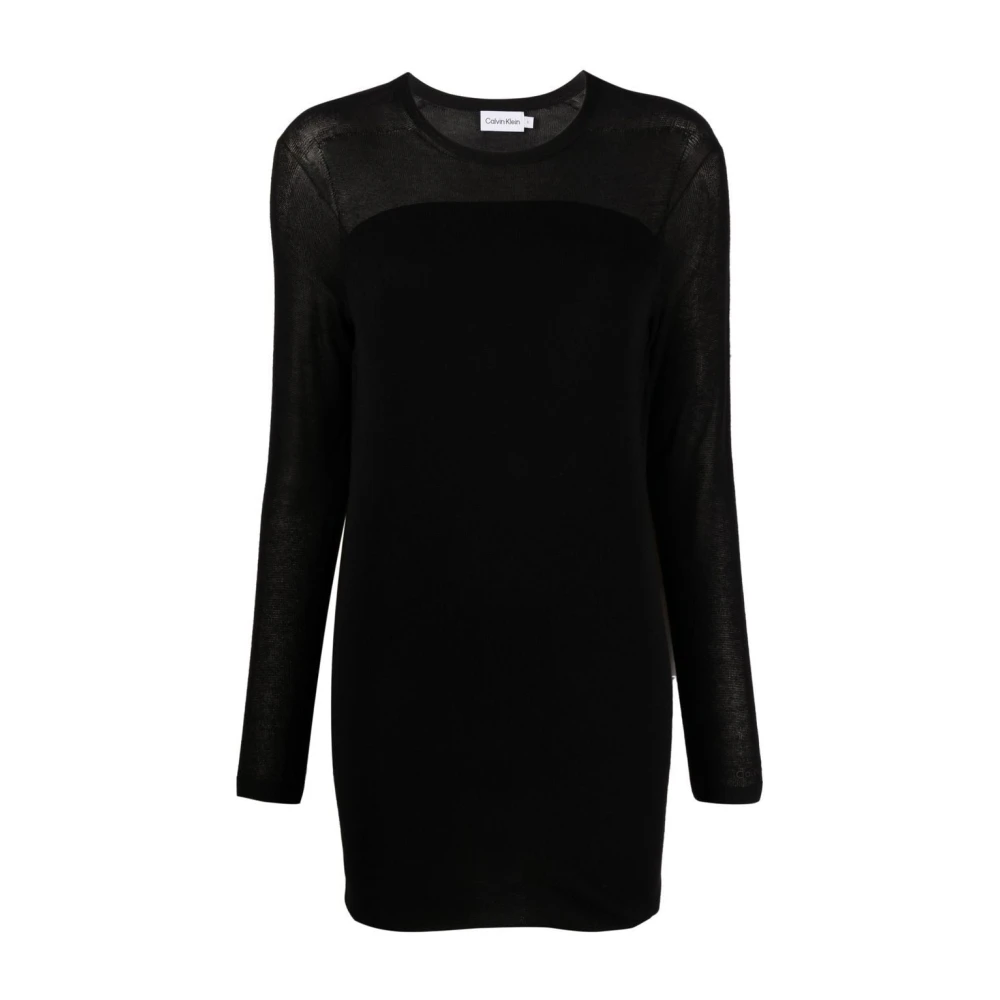 Calvin Klein Zwarte Katoenen Midi Jurk Black Dames