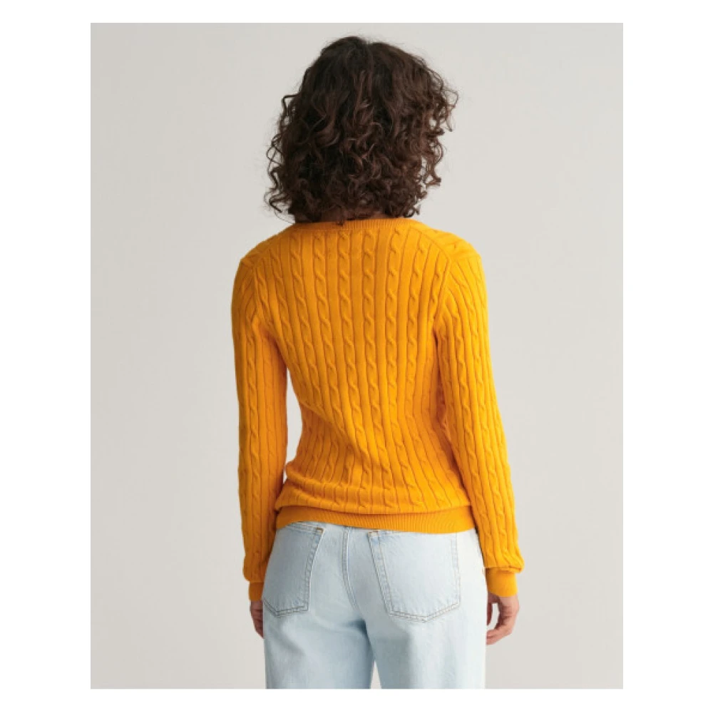 Gant Twisted Cotton V-Neck Sweater Orange Dames